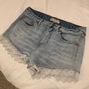 Free People Lace Crochet Distressed Denim Shorts